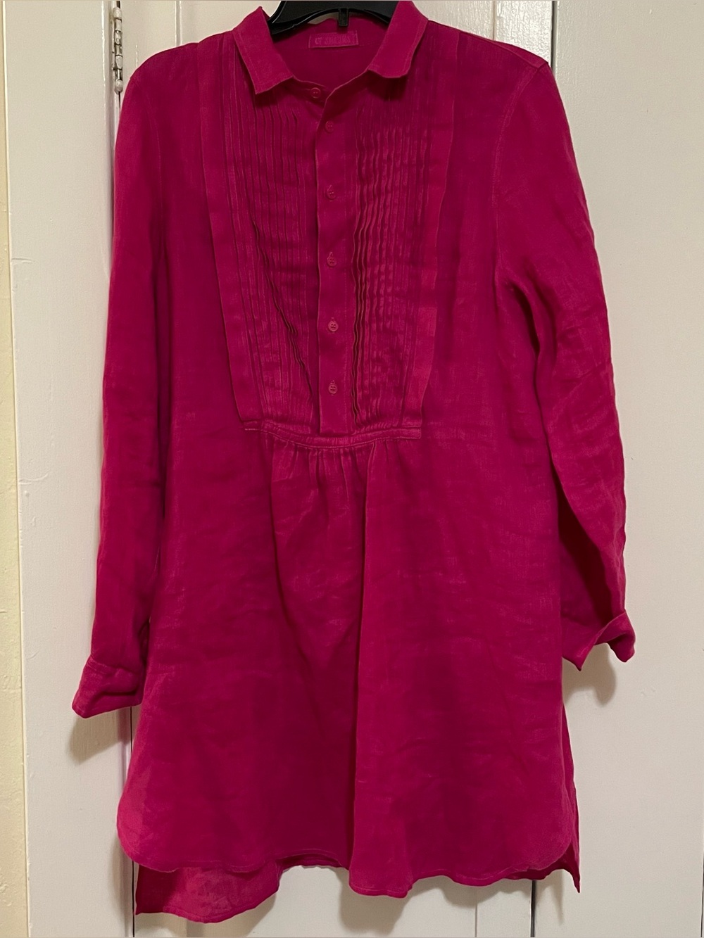 CP Shades Fuchsia Long-Sleeve Pintuck Tunic Dress small